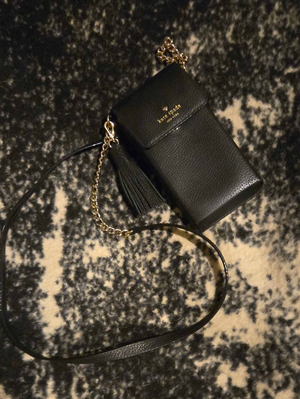 kate spade black leather crossbody phone bag with tassel